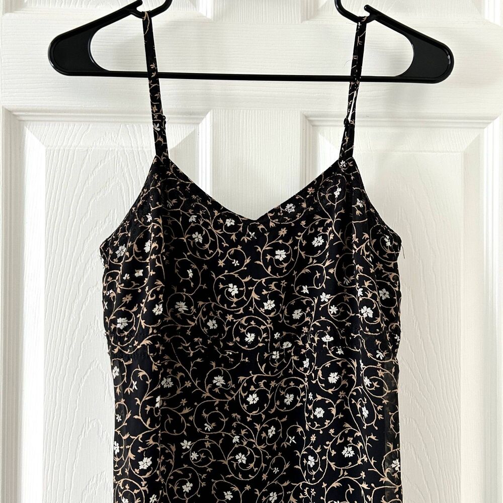 Vintage Express Black Floral Print Sheath Dress sz 3/4